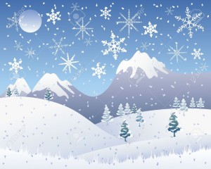 14076211-an-illustration-of-a-snowy-christmas-landscape-with-snow-capped-mountains-pine-trees-and-snowflakes--Stock-Photo